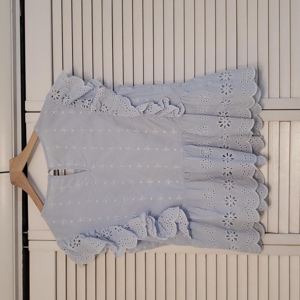 Ultra Pink Blue Romantic Ruffle Lace Eyelet Top, Size XL - Picture 4 of 9